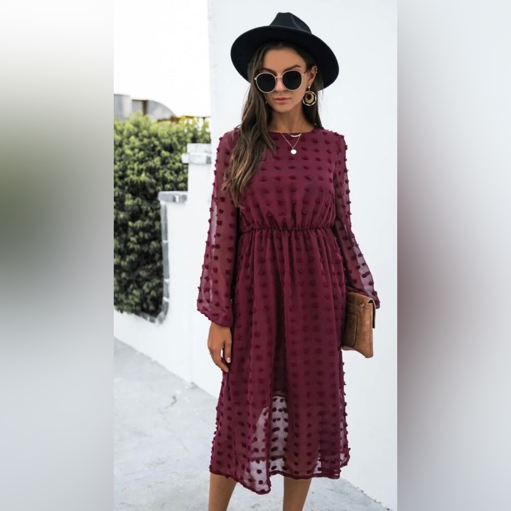 Swiss Dot Keyhole Back A-Line Dress